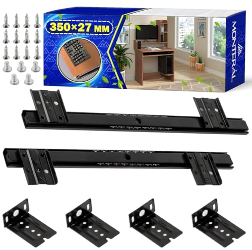 2 Pieces Shelf Runners Undermount for Desk Keyboard Tray Drawers 350x27 mm | Pull Out Shelf Runners Left and Right with Assembly Kit - Warranty 10 Years - MONTERAL