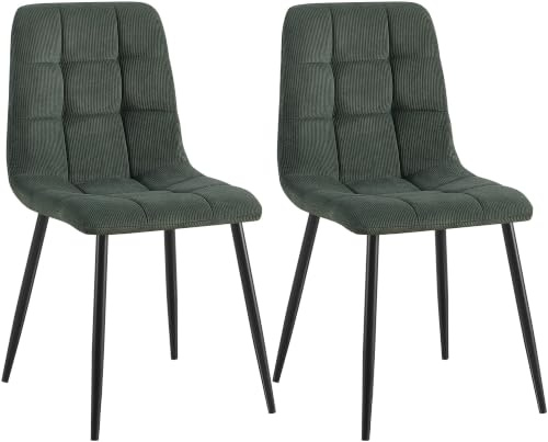 CLP 2er Set Esszimmerstuhl Tilde, Küchenstühle gepolstert mit gestepptem Bezug, Polsterstühle mit Metallgestell, bis 150 kg belastbar Farbe grün Material Cord