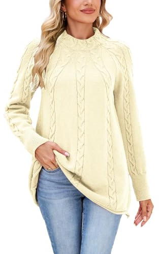 Famulily Women's Mock Neck Jumpers Cable Knitted Ladies Warm Sweaters Long Sleeve Soft Pullover Winter Tops