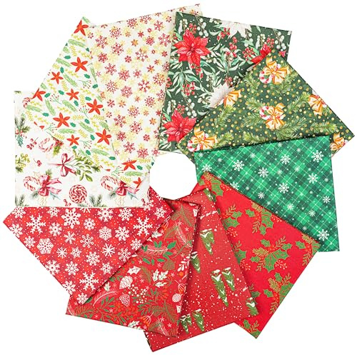 Craftido 10 Stück 18”x21” (46x53 cm) Fat Quarters Stoffpakete - Mittleres Gewicht 145g - 100% Baumwollstoff für Quilten, Nähen, Patchwork, DIY und handgefertigte Bastelarbeiten - Winter Christmas