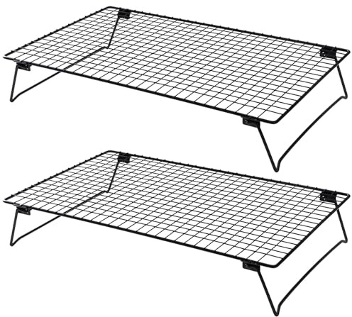 2 Pcs Foldable Carbon Steel Cooling Racks For Cake & Cookie Baking, Square Grid Design, Elevated Legs For Better Airflow, Compact Storage Solution