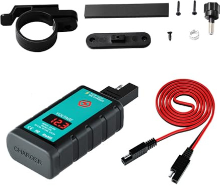LOORGVEL Cargador Moto USB Tipo C con Voltímetro y Interruptor Adaptador SAE con Cable para Carga Rápida Móvil Motocicletas