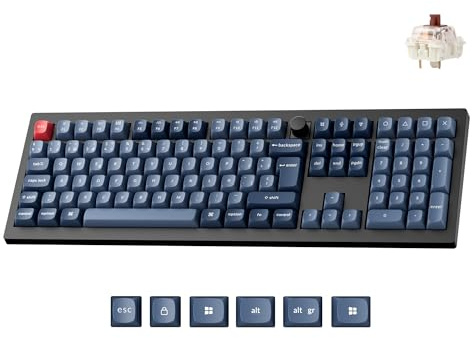Keychron V6 MAX Teclado Mecánico Gaming Inalámbrico, 2.4 GHz/Bluetooth/Cable, Distribución QWERTY Español, Programable QMK, Compatible con Mac, Windows y Linux, Interruptores Gateron Jupiter Marrones