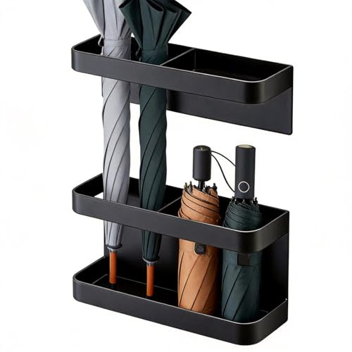 Upriver Magnetischer Regenschirmständer, Wandmontage Regenschirmständer | Magnetischer Schirmhalter für Lange/Kurze Regenschirme Zuhause und Drinnen Schirmhalter (Schwarz)