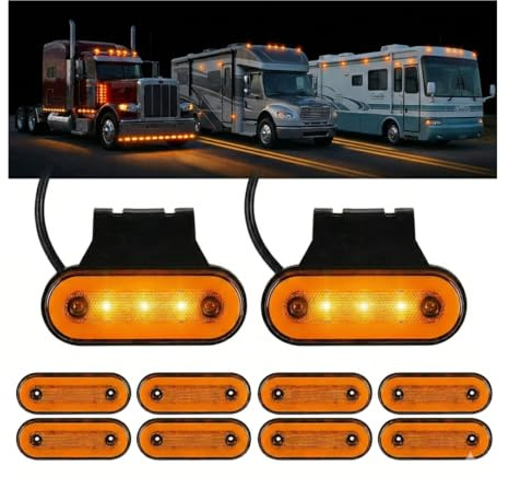 GCSOMLE LED Side Marker Lights 10pcs with Brackets 12V 24V, Waterproof Trailer Marker Lights E-marked, Truck Lights for Lorry HGV Van Caravan Camper RV - Front Rear Position Indicator Lamp