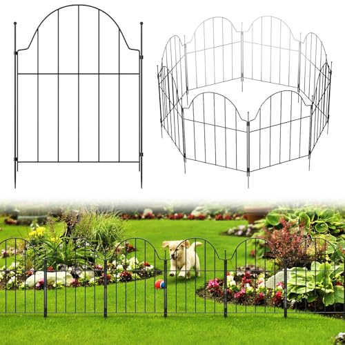 The Fellie Metal Garden Fence Panels, 42cm(H) x32cm(W) |20 Pcs Garden Border Fence Total Length 6.4M, No Dig Decorative Animal Barrier Fencing for Outdoor, Patio, Lawn, Flower Bed, Easy Set Up, Black