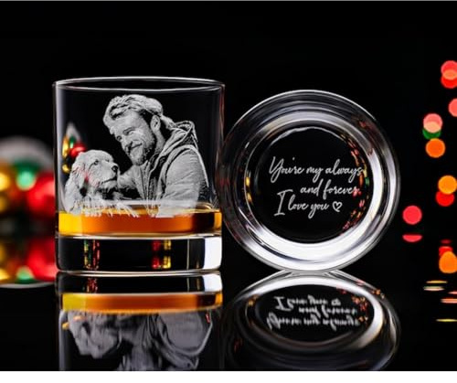 Vaso de whisky personalizado, vidrio grabado con imagen de rocas, día del padre, regalos para papá, retrato personalizado y texto grabado, regalos personalizados para hombres (2 unidades)
