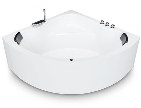 AQUADE Acryl Eckbadewanne 140x140 Komplettset Modell: Koblenz | mit Wannenfüßen + Schürze + Ab-Überlauf-Garnitur + Wannenrandarmatur + Nackenkissen + LED/Konfigurieren Sie Ihre Wanne