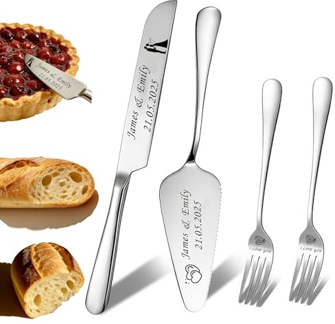 KBPTM Personalisiertes Tortenheber Set mit Tortenmesser Gravur Edelstahl Kuchenheber als Hochzeitsgeschenk Muttertagsgeschenk oder Vatertagsgeschenk (Silber)