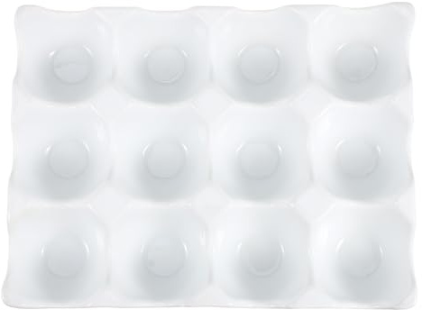 BATHVEVE Portauova per Organizzare e Conservare Uova in Frigorifero 12 Scomparti in Ceramica Bianco Design a Scanalature Stabile e Antiurto per Campeggio e Pesca