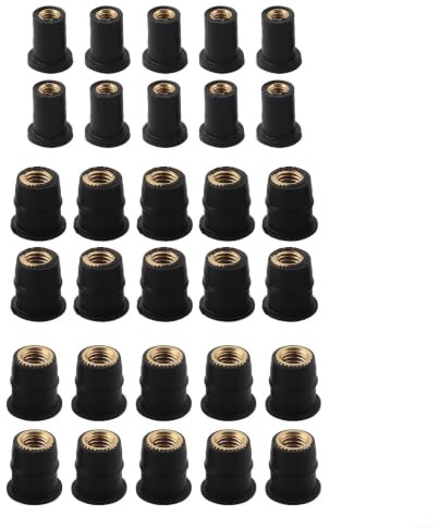 30 tuercas de neopreno con rosca de latón, juego de tuercas de goma, 4 mm, 5 mm, 6 mm, fijación resistente a la corrosión para parabrisas de moto, para ATV y para kayak, color negro