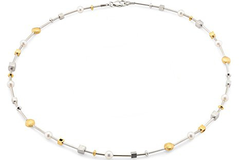 Bicolor Collier Goldschmiedearbeit aus Deutschland - (Sterling Silber 925) Kette mit echten Perlen - Damenkette