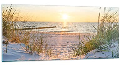 Bilder auf Glas 120x50cm Wandbild Glasdruck Landschaften Maritim - 3989 | Düne Strand Meer Panorama Groß Modern Dekoration Wohnzimmer Schlafzimmer Küche Wanddeko Kunstdruck Art Wall Decor ARTTOR