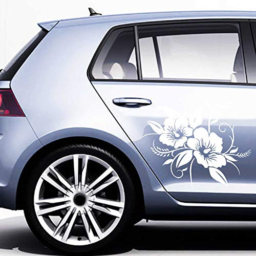 JINTORA - Autocollant Voiture - Lot de 2 Stickers Fleurs d'hibiscus chacun 30cm x 36cm Blanc - Sticker Auto résistant intempéries en Vinyle Facile à Coller sur carrosserie vitre Pare-Chocs