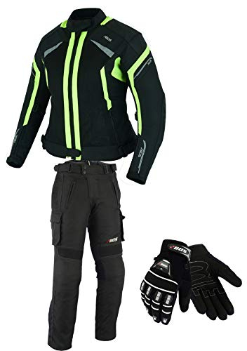 BOSmoto DAMEN MOTORRADKOMBI JACKE + HOSE + HANDSCHUHEN - BIKE MOTORRAD ROCKER TOURING in verschiedenen farben (XXL, Lila)
