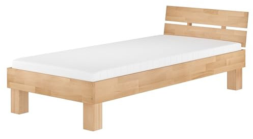 Erst-Holz®Massivholzbett Buche Natur Einzelbett 90x200 Futonbett Bettrahmen Rollrost Matratze 60.80-09FLM
