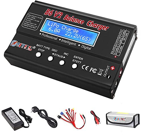 HTRC LiPo Ladegerät 80W 6A Balance Ladegerät für RC Akkus, Unterstützt LiHV/LiPo/Li-Ion/Life(1-6S), NiMH/NiCd(1-15S), PB(2-20V), XT60/EC3/Deans/Tamiya/JST/FUTABA/TRX, LED-Display, 5 Speicherprofile