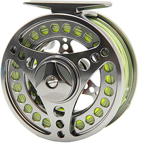 ANGLER DREAM Fliegenfischrolle mit Schnur-Kombination, WF schwimmende Schnur, 8 WT, vorinstallierte Fliegenschnurspule, 7/8 WT, große Dorn CNC-gefräste Fliegenrolle