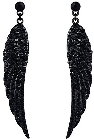 EVER FAITH Damen österreichischen Kristall Hochzeit Engel Flügel durchbohrt baumeln Ohrringe Schwarz