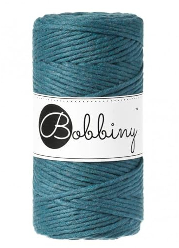 Bobbiny Makramee-Seil, 3 mm, 100 m, Makramee-Schnur, einfache Drehung, viele Farben, Pflanzenaufhänger, Schmuck, Wandbehang (Pfauenblau)