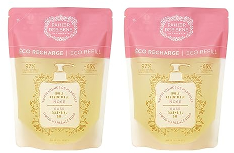 Panier des Sens - Marseiller Flüssige Handseife – Nachfüller Rosenseife - 97% natürliche Inhaltsstoffe - Feuchtigkeitsspendende Seife mit Kokosnussöl - Nachfüllbare Seife Bad & Küche – 2x500 ml
