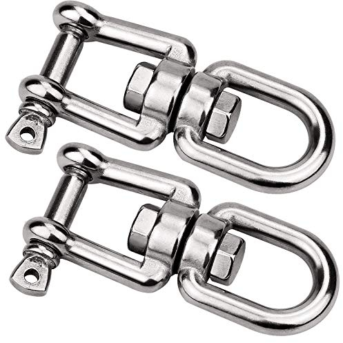TDDL 2Pcs M8 Manille Pivotante en Acier Inoxydable 304 de Qualité Marine Ancre Mâchoire Pivotante Double Émerillon Manilles Chaînes pour Chaîne d'ancre de Bateau/amarrage