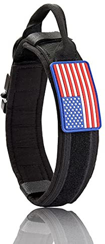 RILPET Taktisches Hundehalsband, verstellbar, mit stabiler Metallschnalle, Griff, 4,6 cm breit, Armee-Qualität, Nylon, Militär-Halsbänder mit Klettverschluss für Patches für Hunde (schwarz, L)