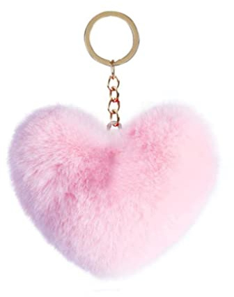 Flauschiger Schlüsselanhänger für Damen, Taschenanhänger, rosa Plüsch-Herz, Schlüsselanhänger, Gepäckzubehör
