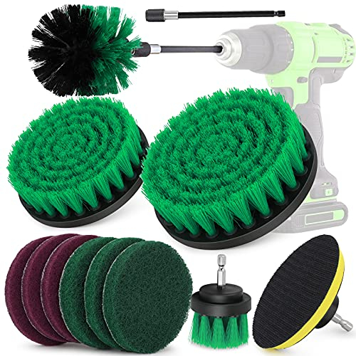 ChuerTech Lot de 12 brosses de nettoyage pour perceuse, poils en nylon, vert, 12 brosses incluses, compatible avec la plupart des perceuses sans fil, idéal pour la cuisine et la voiture
