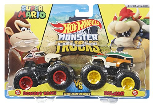 Hot Wheels - Confezione da 2 Monster Trucks in Scala 1:64, 2 Veicoli con Ruote Giganti, Giocattolo per Bambini 3+ Anni, HDH82