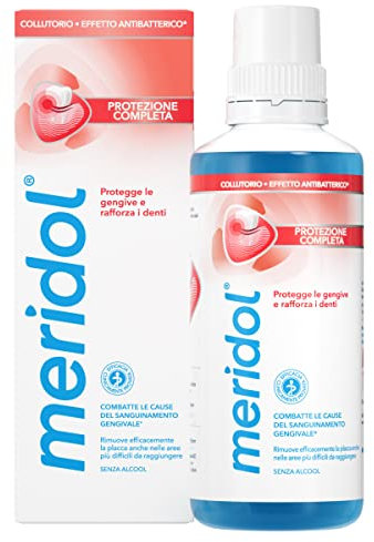 Meridol Collutorio antibatterico 400ml, lenisce le gengive irritate, protegge lo smalto, Combatte i batteri della placca, previene il sanguinamento gengivale, 0% Alcohol