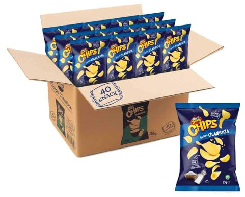 Aperisnack® - AP03.001.15 Box 40 pz - Chips Classica Patatine senza glutine Box 40 Monoporzioni da 25g Snack Salati Per Aperitivo, aperitivo fai da te, bar e tabacchi
