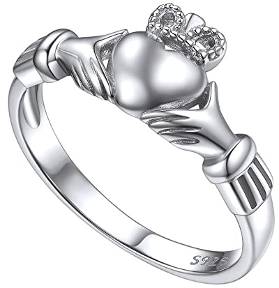 FOCALOOK Damen Herren Ehering Verlobungsring Trauring 925 Sterling Silber Irisch Claddagh Ring Antragsring Partnerring Keltischer Schmuck Größe 57 (18.1)
