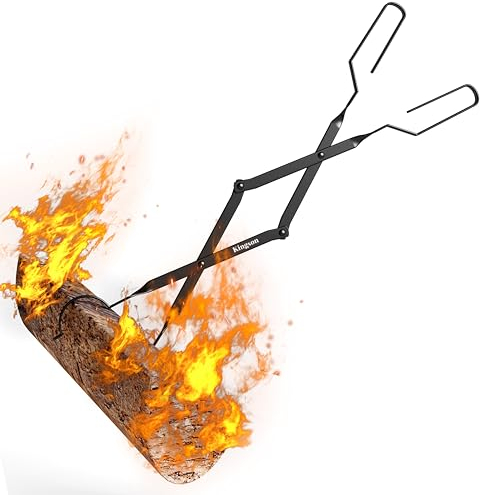 Kingson Arco design strumenti per camino, 66 cm, pinze per legna da ardere con ferro battuto fatto a mano, per camini interni/esterni, falò, nero