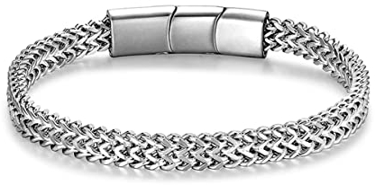 LUCKY2+7 Mens Bracelets-Cuban Chain Bracelet for Men Silver Stainless steel Magnetic Clasp