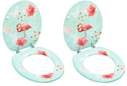 Toilettensitze mit Deckel 2 Stk. MDF Flamingo-Design, Chusui Klodeckel, Toilettendeckel, Wc Sitz, Klobrille, Wc Deckel, Toilettenbrille,