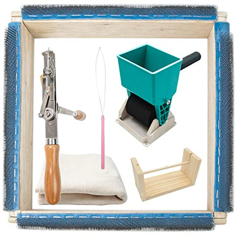 json2xml DIY Tufting Carpets Anfänger Einstiegsset, für Teppich/Kissen, manuelle Tufting Pistole + Holz Tufting Rahmen + Handroller Kleber + Holz Garnknäuel Wickel + Teppich Trägerstoff