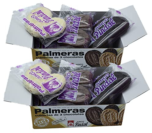 JUNCO PINDAL Palmeras de Hojaldre, Bañadas en 3 Chocolates de Primera Calidad Belga, Tamaño Mediano, 12 Uds (Pack 2 cajas de 6 Unds)