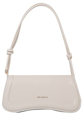 DKIIL NOIYB Y2K Umhängetasche Geldbörse für Damen, PU Leder Damen Schulterhandtaschen Y2K Geldbörse Halbmond Taschen Crossbody Tasche Trendy Unterarmtasche mit Verstellbarem Riemen, B02-weiß, 24cm