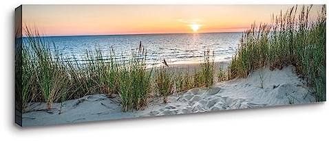 Visario Leinwandbild 120x40 cm 5760 Dünen Meer Strand Küste Natur Landschaft auf Leinwand Bild fertig auf Holzrahmen gespannt Wandbild Wohnzimmer Schlafzimmer Büro Wanddekoration modern Motiv 5760