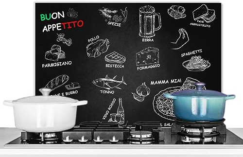 KitchenYeah© Pannelli Paraschizzi x Cucina Lastra in Alluminio Alzatina | 70x50 cm - Paraspruzzi Pannello per Cucine Italiano - Erbe - Spezie - Pizza - Spaghetti - Italia - Buon Appetito