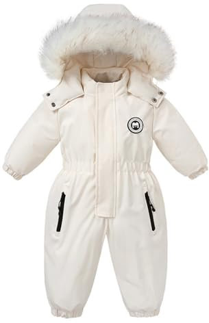 Bebis flickor snökläder barn sparkdräkt vattentät jumpsuit skidjackor pojkar fleece vindtät kappa utomhuskläder, Vitt och blått, 2-3 ans