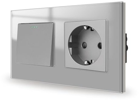 JIMEIDA Lichtschalter mit Steckdose Grau Unterputz 1 Fach 1 Weg Glas Steckdose Taste Schalter Wandschalter Kristall Kippschalter 157 * 86MM,10 Amp,250 V