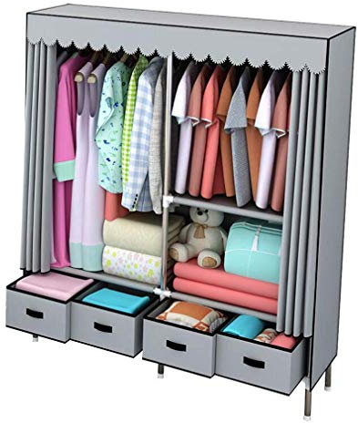 Stoffschrank, Kleiderschrank, tragbarer Schrank, Kleiderschrank, Aufbewahrungsschrank, Stehschrank, Stoffschrank, tragbarer Kleiderschrank, grau_162 x 45 x 168 cm