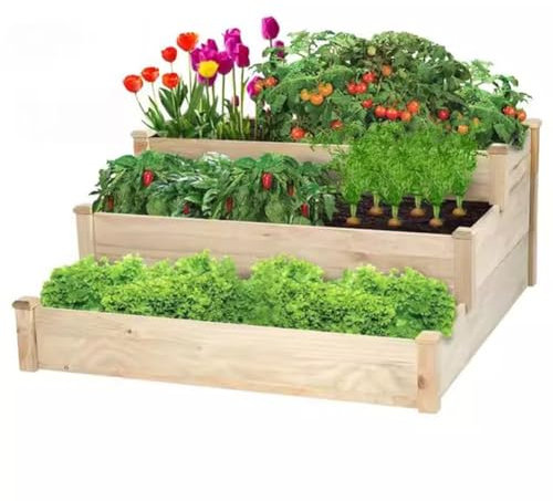 3-Tier Holz Erhöhte Garten Bett Planter Kit, Gartenbau Mit Erhöhten Beeten Outdoor Erhöhte Flower Box Tiered Garten Bett Hölzernes Gemüse Growing Planter Für Pflanzen, Kräuter, Gemüse