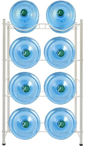 Gvqng 5 Galones Soporte para Jarra De Agua, Doble Fila Resistente Estante para Jarra con Enfriador De Agua, Estante Dispensador De Agua 3/4 Nivel Soporte Organizador De Botellas,Blanco,8 Slots