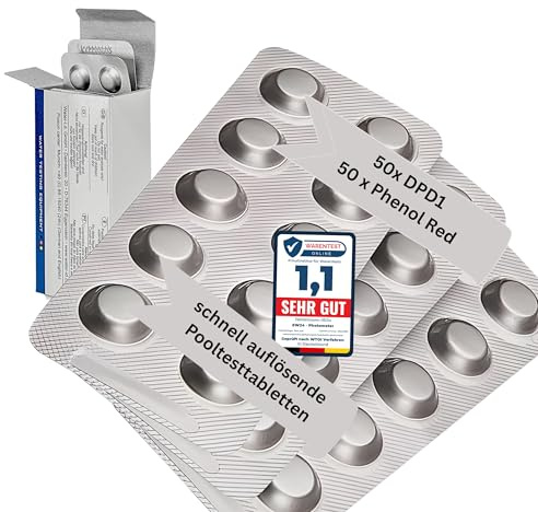 100 Rapid Wassertest-Tabletten für Schütteltester | 50x pH-Wert Phenol Red | 50x DPD1 Freies Chlor | Schnell auflösend | Nachfüllpack | 10 Jahre Haltbarkeit