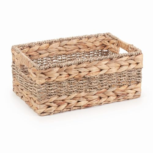Woodluv Wicker Storage basket, Hand woven Display Hampers, Seagrass Water Hycanith Bathroom Bedroom Storage Basket for Shelves, Home or Office, Home Décor, 30 x 20 x 13 cm - Medium