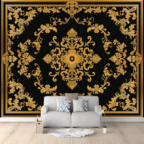 Papier Peint Intissé Photo Mural Style baroque doré - Décoration Murale Toison pour Salon, Chambre à Coucher, Salle - Tableaux Tapisserie Photo - 250 x 175 cm