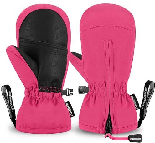 Andake Kinderhandschuhe,Warme Winterhandschuhe Wasserdicht Winddicht Handschuhe für Skifahren, Spielen, Outdoor-Aktivitäten, Jungen und Mädchen (Rosa-kurz,XXXS(ca.2-4 Jahre)